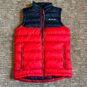 Columbia puffer vest, men’s size Small, red & blue